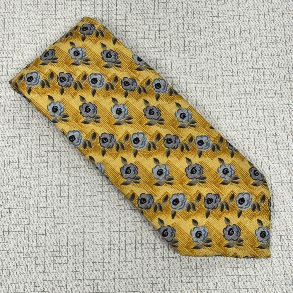 Villa Bolgheri Necktie Mens Gold Blue Floral Silk Italy‎ Wedding Dapper Classic